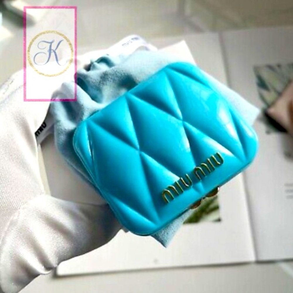 Miu Miu Compact Mirror w/Logo Accent Trim, Tiffany Blue, Novelty Mirror 🩵